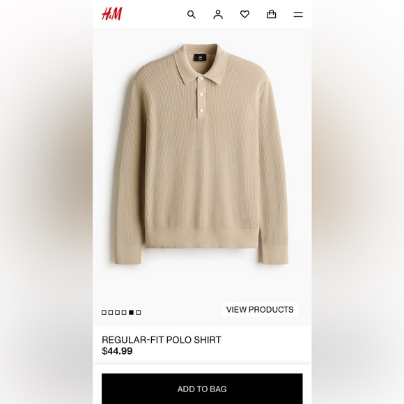 H&M Beige Long Sleeve Polo Shirt - Picture 6 of 6